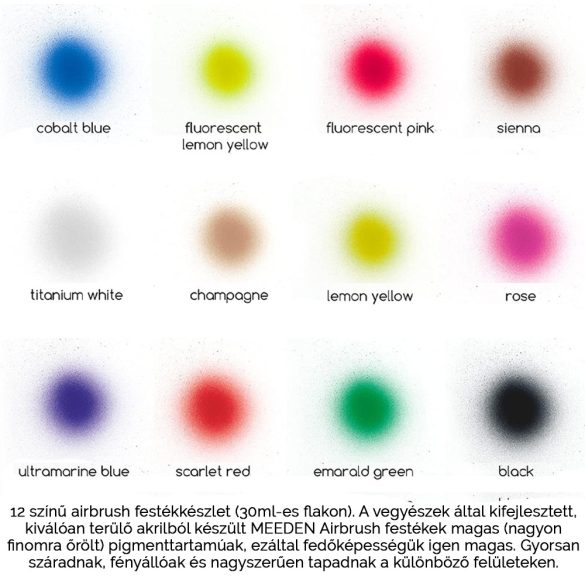 Airbrush festék - Meeden Airbrush Paints Set 12x30 ml