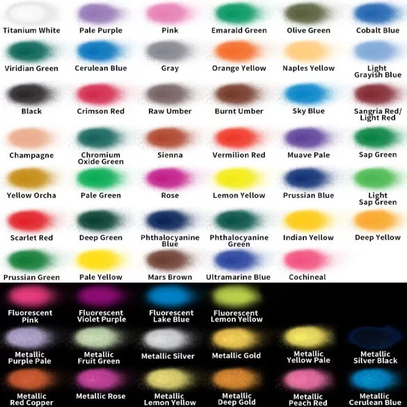 Airbrush Paint, 60pcs - Classic, Fluorescent and Metallic Colors