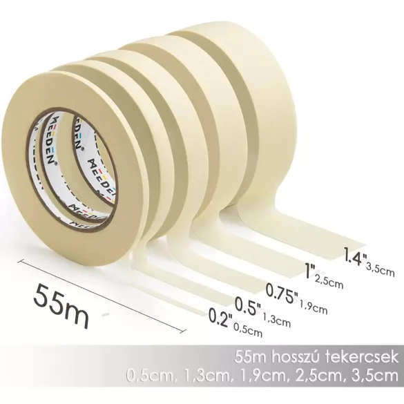 Masking Tape - MEEDEN 5 Pack Artist Tape 0.2",0.5",0.75",1.0",1.4"  (50m) Art Tape