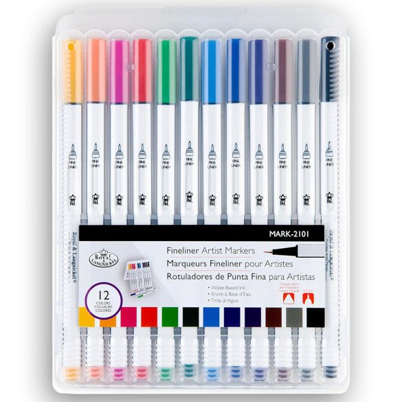 Tűfilc készlet - Royal & Langnickel Fineliner Artist Markers with Case - 12pc 