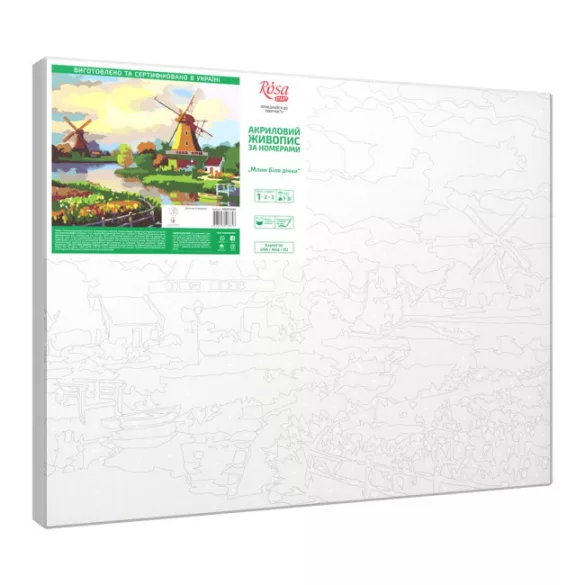 Számozott kifestő készlet vászonra 35x45 cm - Akrilfestékkel, ecsetekkel, felnőtteknek - Malom