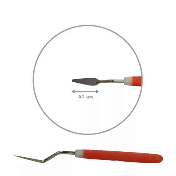 Festőkés gumi nyéllel - ROSA Modern palette knife, orange rubberized handle - teardrop shape, 002