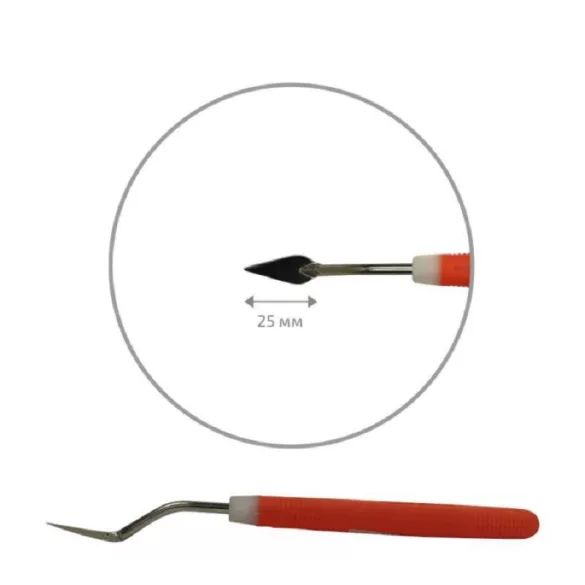Festőkés gumi nyéllel - ROSA Modern palette knife, orange rubberized handle - pointed drop shape, 020