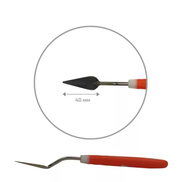 Festőkés gumi nyéllel - ROSA Modern palette knife, orange rubberized handle - pointed drop shape, 021