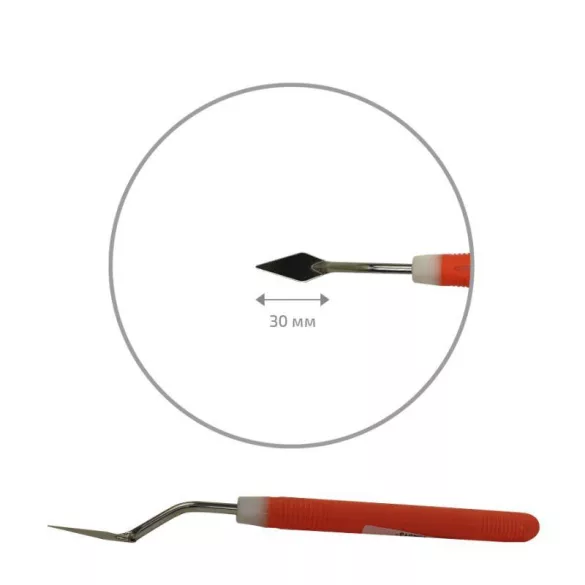 Festőkés gumi nyéllel - ROSA Modern palette knife, orange rubberized handle - pointed rhombus shape, 040