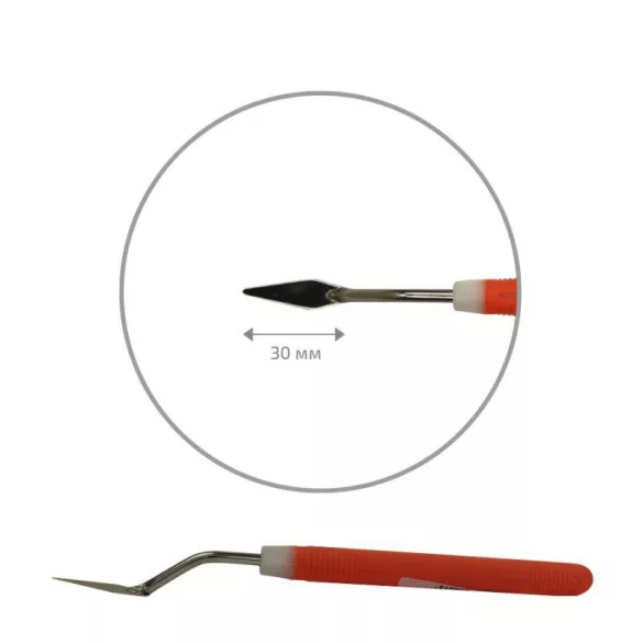 Festőkés gumi nyéllel - ROSA Modern palette knife, orange rubberized handle - rhombus shape, 041