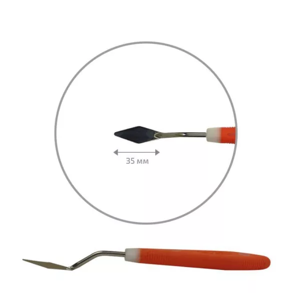 Festőkés gumi nyéllel - ROSA Modern palette knife, orange rubberized handle - rhombus shape, 042