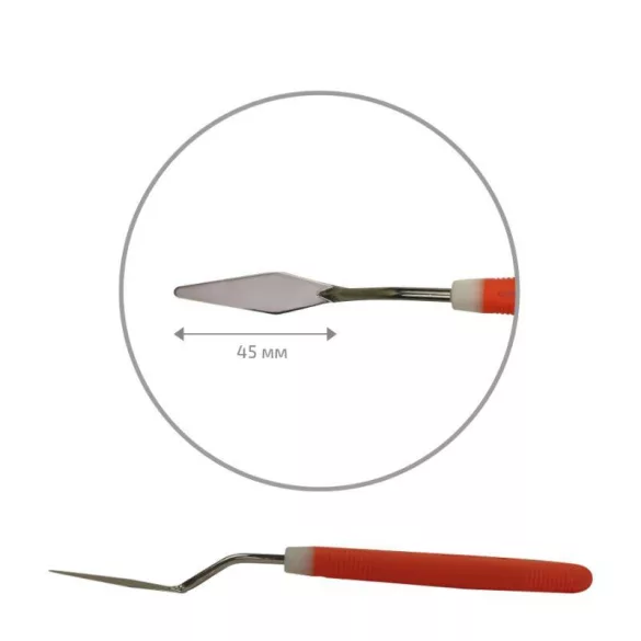 Festőkés gumi nyéllel - ROSA Modern palette knife, orange rubberized handle - rhombus shape, 044