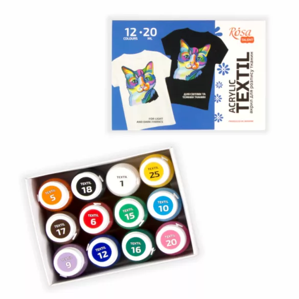 Sets of acrylic paints for textile CAT ROSA TALENT 12x20ml