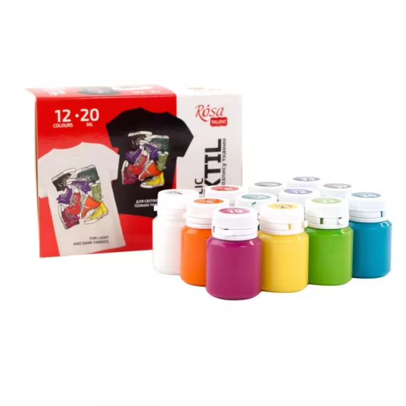 Textilfesték készlet - Rósa Talent STYLE - 12 x 20 ml tégelyes - kartondobozban
