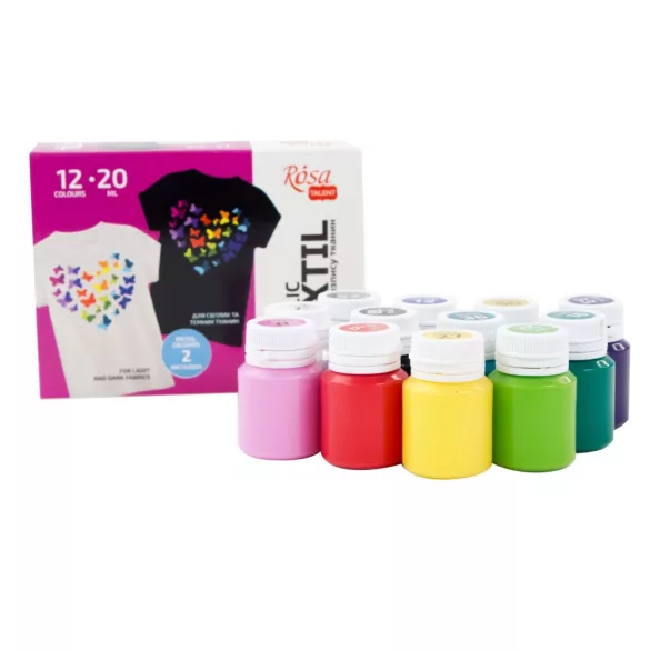 Sets of acrylic paints for textile HEART ROSA TALENT 12x20ml
