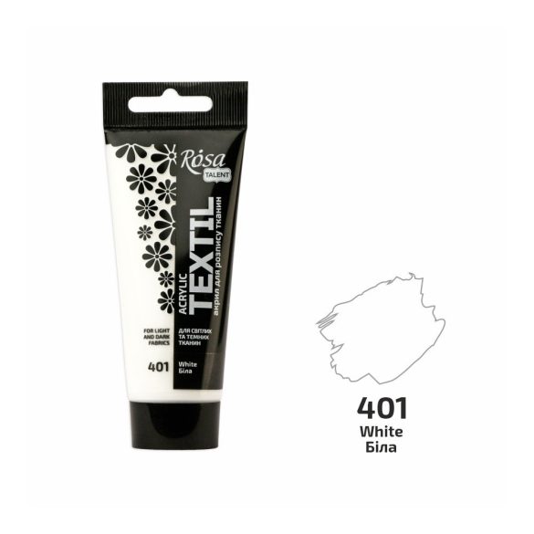 Akrilfesték textilhez, White , 60ml, ROSA Talent (401)