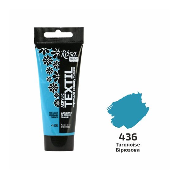 Akrilfesték textilhez, Turquoise, 60ml, ROSA Talent (436)