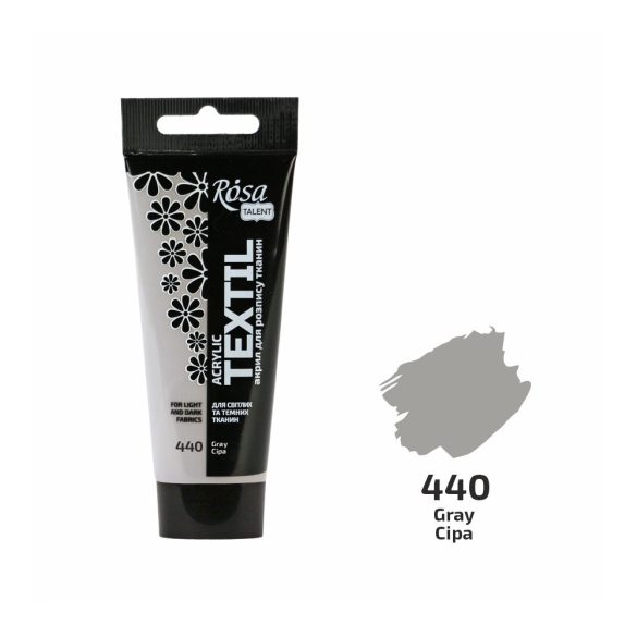 Akrilfesték textilhez, Gray, 60ml, ROSA Talent (440)