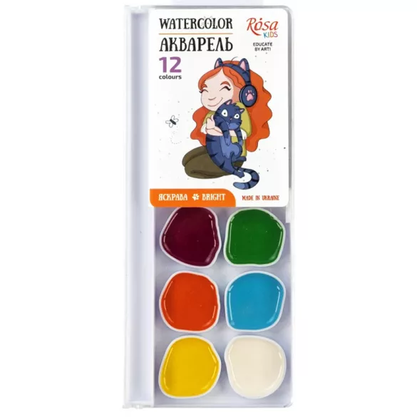 Akvarellfesték készlet - Rósa Watercolor Bright Paint Box, 12 Colours