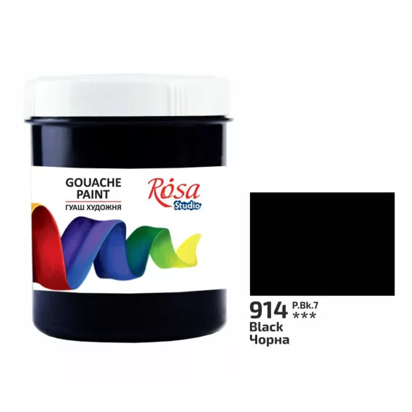 Gouache festék színenként, tégelyes - ROSA Studio Gouache paint 100ml - Black / Fekete