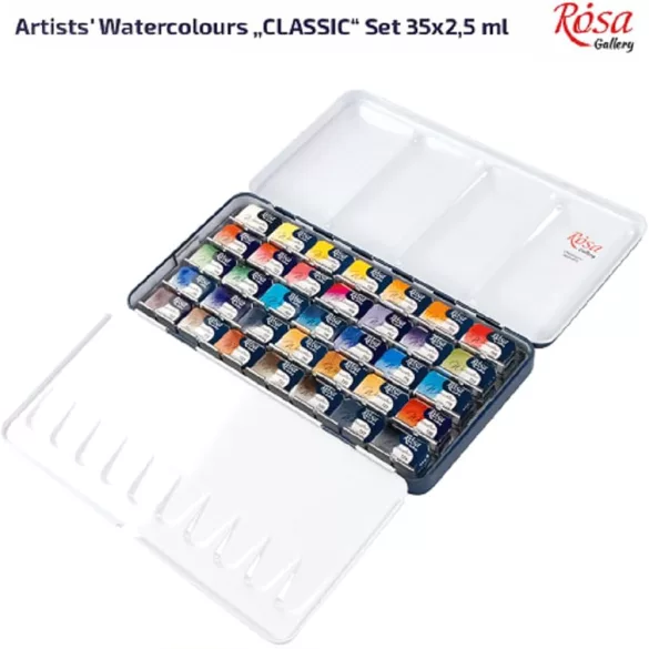 Akvarellfesték készlet, szilkés - Rósa Gallery Classic - 35 x 2,5 ml - fémdobozos
