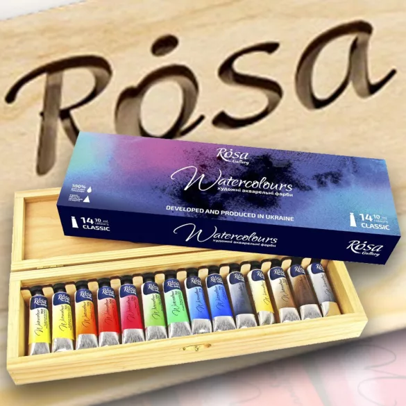 Akvarellfesték készlet, tubusos - Rosa Gallery "Classic" Watercolour Tube Set - Classic fadobozban - 14 x 10 ml-es