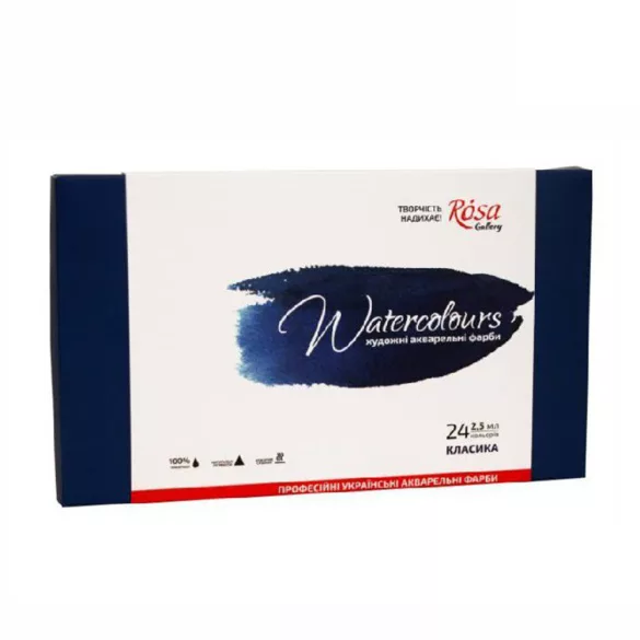 Akvarellfesték készlet, szilkés - Rósa Gallery Classic - 12 x 2,5 ml - kartondobozban