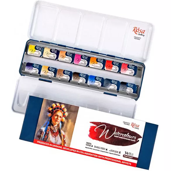 Akvarellfesték készlet, szilkés - Rósa Gallery Portrait - 14 x 2,5 ml - fémdobozos - Új kiszerelés