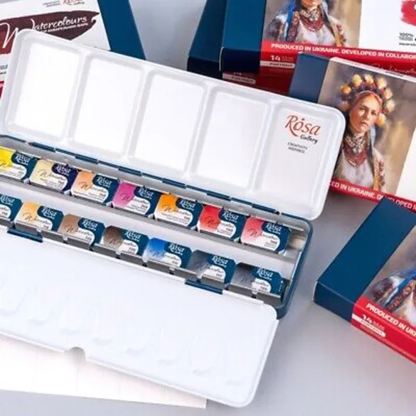 Akvarellfesték készlet, szilkés - Rósa Gallery Portrait - 14 x 2,5 ml - fémdobozos - Új kiszerelés