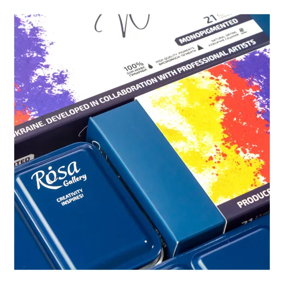 Akvarellfesték készlet, szilkés - Rósa Gallery Monopigment - 21 x 2,5 ml - fémdobozos