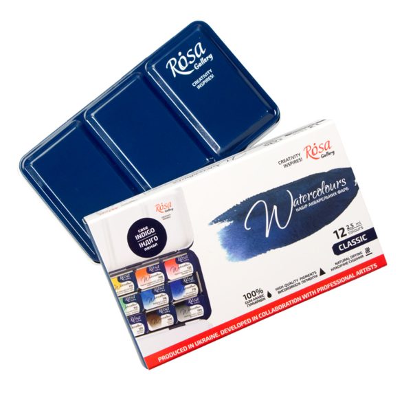 Rosa Gallery Botanical Watercolour Set - 14 Full Pans in Indigo Metal Case