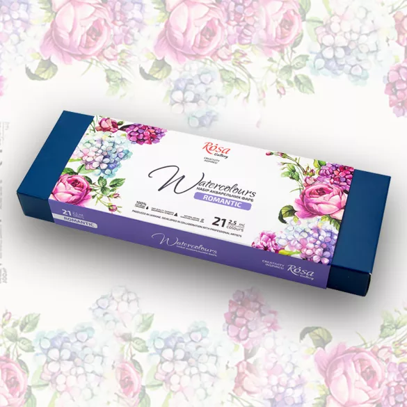 Akvarellfesték készlet - "Romantic" ROSA Gallery - Set of watercolor paints "Romantic" ROSA Gallery, Turquoise metal case, 21 colours