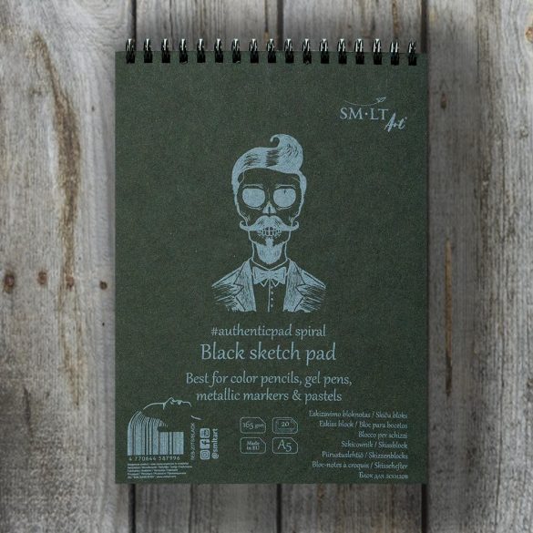 Pasztelltömb - SMLT Black Sketch Pad 165gr; 20lap - A5 spirál