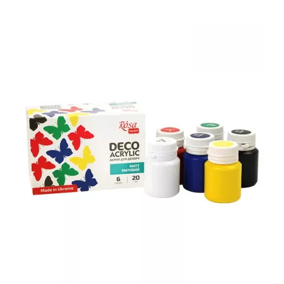 Akrilfesték dekorkészlet, Matt - Rósa Talent Alapszínek - 6 x 20 ml tégelyes - kartondobozban