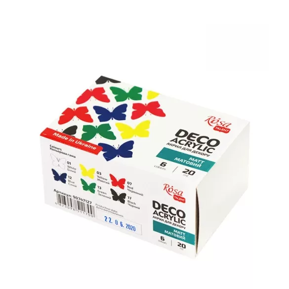 Akrilfesték dekorkészlet, Matt - Rósa Talent Alapszínek - 6 x 20 ml tégelyes - kartondobozban