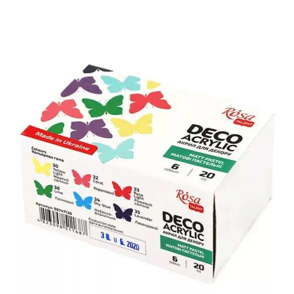 Akrilfesték dekorkészlet, Matt - Rósa Talent Pasztell alapszínek - 6 x 20 ml tégelyes - kartondobozban