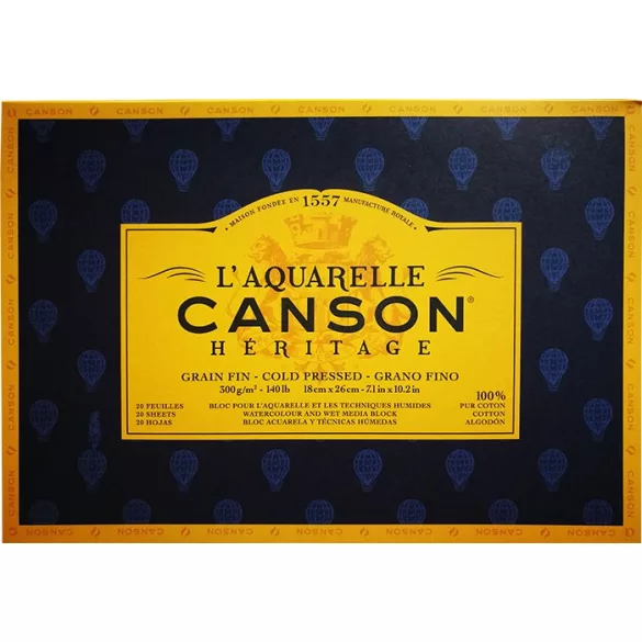 Canson Héritage Grain Fin Cold Pressed, 100% cotton, 300g, 20 sheets - 18*26 cm