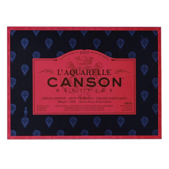 CANSON Héritage melegen préselt akvarelltömb 100 % pamutból, (4 oldalt ragasztott) 300g, 20 ív, sima 26 x 36 cm