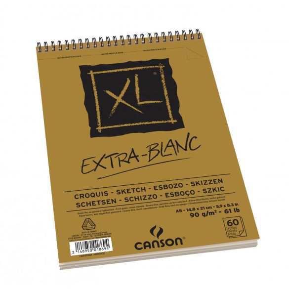 CANSON XL CROQUIS EXTRA BLANC, extra fehér, úspirálkötött, mikroperforált 90g/m2 60 ív A5