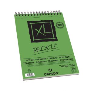 CANSON XL RECYCLE, természetes fehér, újra hasznosított, savmentes rajztömb, röv.old. spirálkötött, mikroperforált 160g/m2 25 ív A5