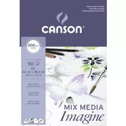   CANSON "Imagine" savmentes, természetes fehér, síma rajztömb, rövid old. ragasztott, minden technikához 200g/m2 50 ív A2