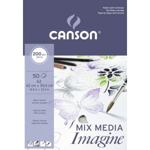 CANSON "Imagine" savmentes, természetes fehér, síma rajztömb, rövid old. ragasztott, minden technikához 200g/m2 50 ív A2