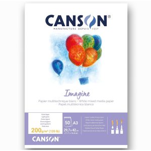 Canson Imagine Whited Mixed Media Paper Pad, 200g, 50 sheets, A3