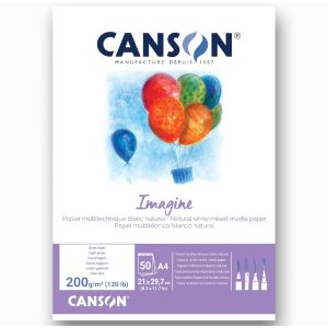 Canson Imagine Whited Mixed Media Paper Pad, 200g, 50 sheets, A4