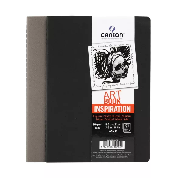 CANSON ArtBooks Inspiration vázlatfüzet, 30 ív,   A5 borító: fekete/sötétszürke