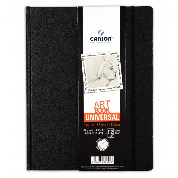 CANSON ArtBooks UNIVERSAL, vázlatkönyv, finom szemcsés papír, rögzítő gumipánt, belső tasak 96g/m2 112 ív 21,6 x 27,9