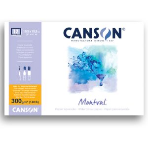 Watercolour Block - Canson Montval 10.5x15.5cm Natural White Cold Pressed 300 GSM Watercolour Paper, Glued on 4 Sides (Block of 12Sheets)