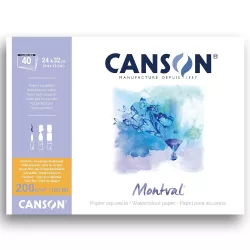   Akvarelltömb - Canson Montval Cold Pressed Watercolour Paper, Glued on 4 Sides, 300g, 12 sheets, 24x32cm