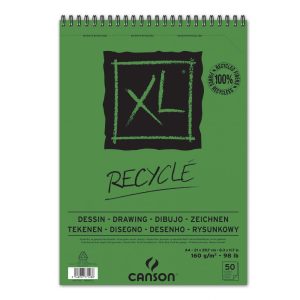 CANSON XL RECYCLE, természetes fehér, újra hasznosított, savmentes rajztömb, röv.old. spirálkötött, mikroperforált 160g/m2 50 ív A4