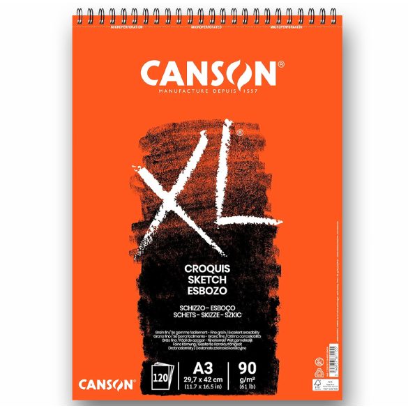 Sketchpad - CANSON "XL" Croquis 90gr, 120 Pages Short Side Spiral - A3