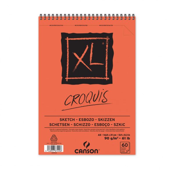 CANSON XL CROQUIS  , csontfehér skiccpapír-tömb spirálkötött, mikroperforált 90g/m2 60 ív A5