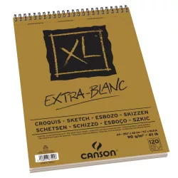   CANSON XL EXTRA BLANC, extra fehér, savmentes, skiccpapír-tömb, rövid oldalán spirálkötött, mikroperforált 90g/m2 120 ív A3