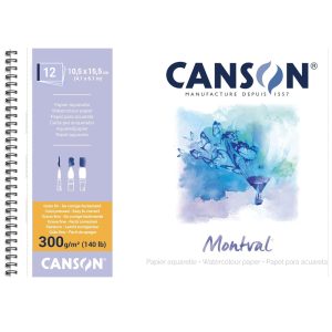 Akvarelltömb - Canson Montval Cold Pressed Watercolour Paper Spiral, 300g, 12 sheets, 10.5x15.5cm