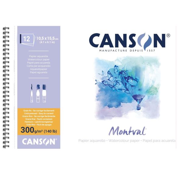 Watercolour Block - Canson Montval 10.5x15.5cm  Natural White Cold Pressed 300 GSM Watercolour Paper, Spiral (Block of 12Sheets)